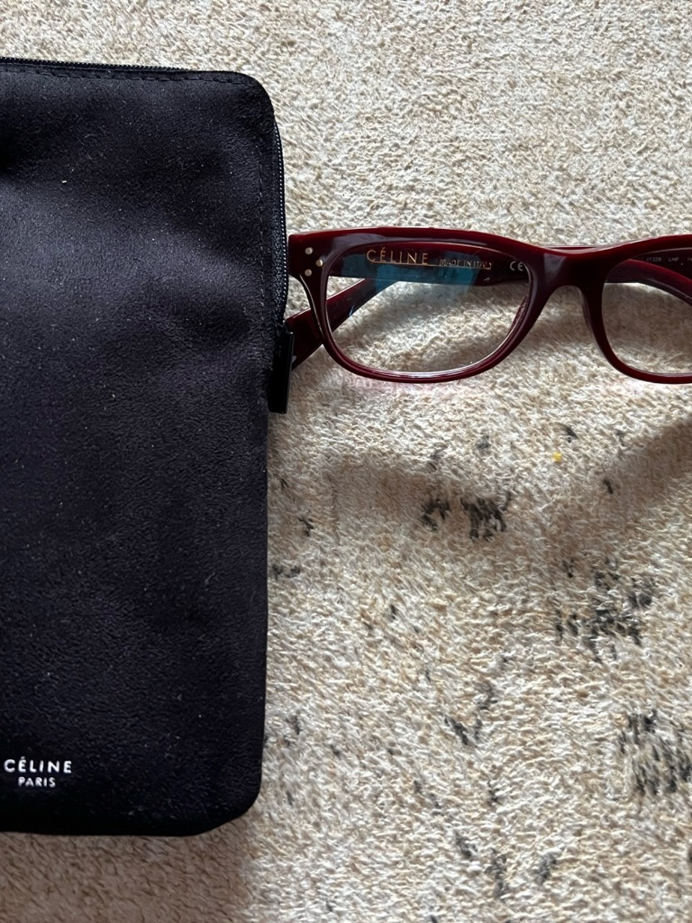 Celine Deep Burgundy Temple Glasses with Gold Logo
